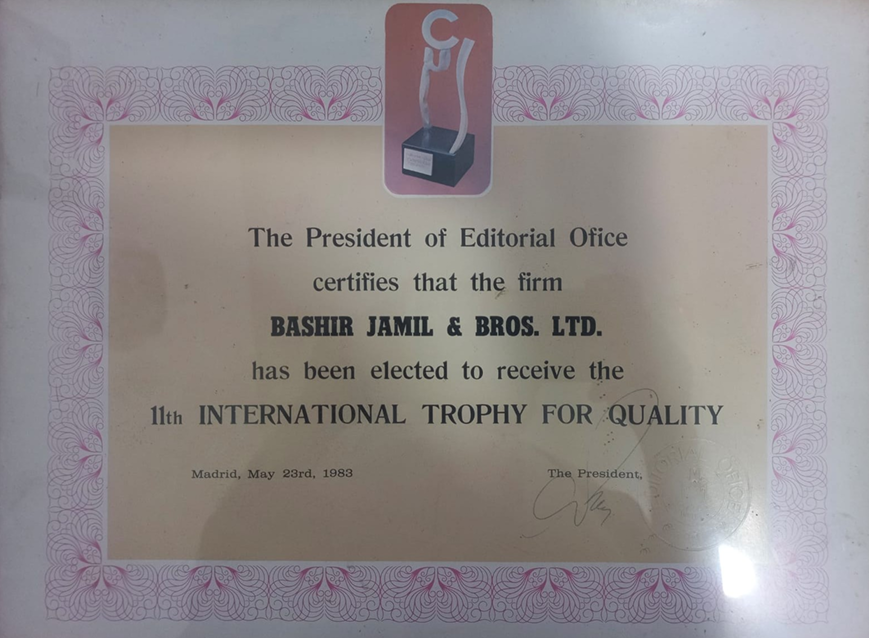 11th International Trophy for Quality - Bashir Jamil & Bros. Ltd.